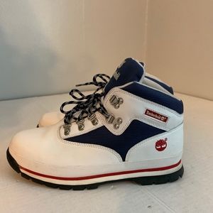 red white and blue timberlands